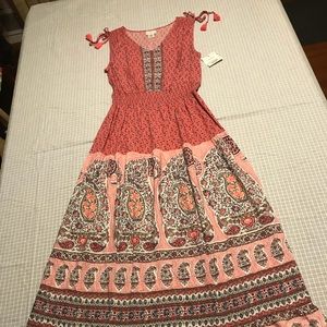 New Liz Claiborne Pink/Rose Flower Maxi Dress Larg